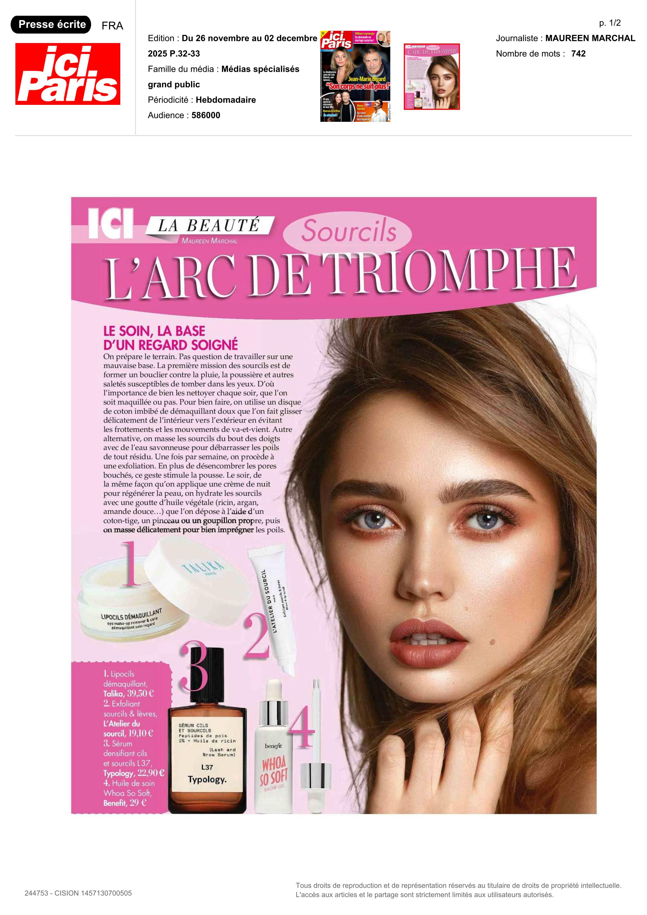 Crayon à sourcils Hi-def brow paru dans Ici Paris - Novembre 2025